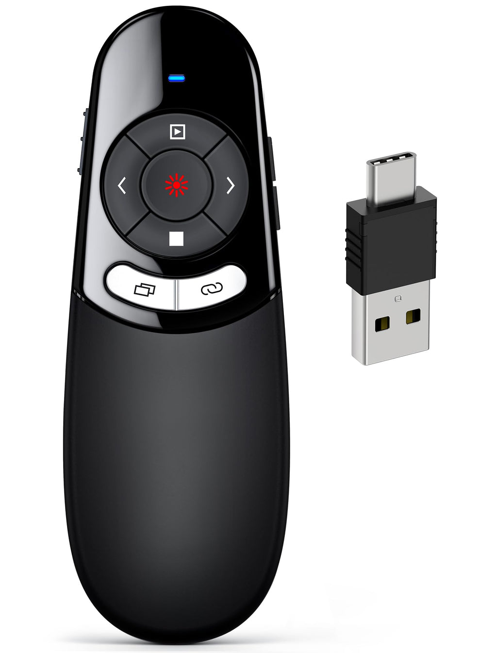 [Australia - AusPower] - DINOSTRIKE 2 in 1 Type C and USB Presentation Clicker for Powerpoint Presentations,RF 2.4GHz Wireless Presenter Remote Slide Advancer with Volume Control for Mac Laptop Computer Office Classroom Classic Version 