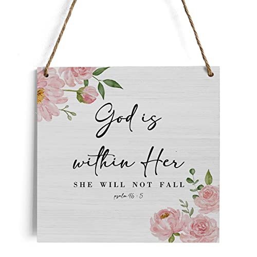 Inspirational Rustic Christian wall decor Gifts, pink room Women Religious Wood Sign Home Farmhouse Wall Hanging Decor Pink Flower Wooden Wall Art Decor Plaque for Bedroom Psalm 46:5 Multi179