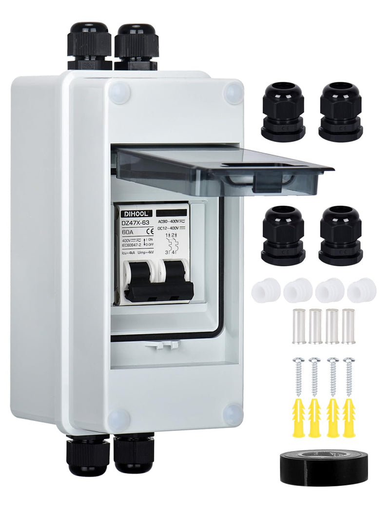 [Australia - AusPower] - DIHOOL 60 Amp Solar Panel Disconnect Switch, DC Miniature Circuit Breaker with DIN Rail Box 60 Amp UV-Proof 