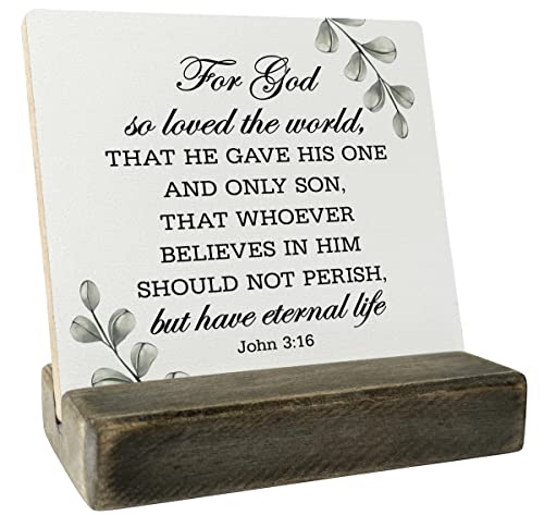 Christian Quote Wood Sign, John 3:16 - For God So Loved The World, Wooden Stand, Meaningful Gift, Bible Verse Home Decor