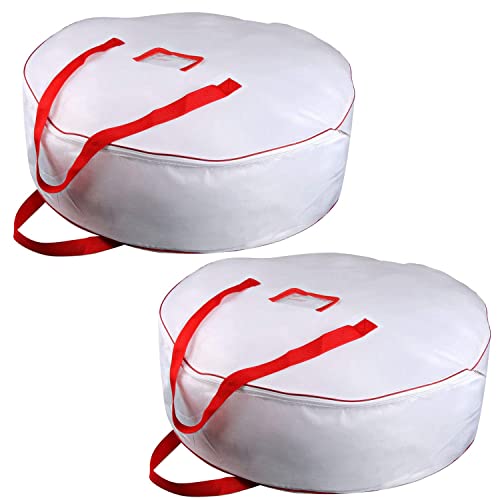 Christmas Wreath Storage Bag 36inch -Large Christmas Wreath Storage Container-Durable Oxford Fabric, Dual Zippered, Easy to Slip The Wreath in & Out, Protect Wreath Garlands from Dust-White,Pack of 2 White, 2pack 36 X 8 inch