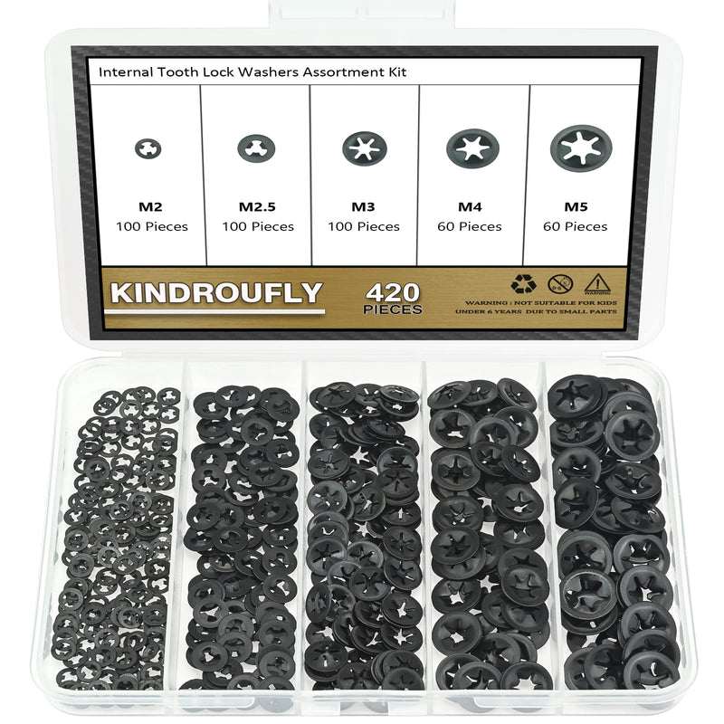 [Australia - AusPower] - 420 Pieces Internal Tooth Star Lock Washers, Kindroufly 5 Sizes Quick Speed Locking Washers, Push on Retaining Clips Assortment Kit (M2, M2.5, M3, M4, M5) M2, M2.5, M3, M4, M5 