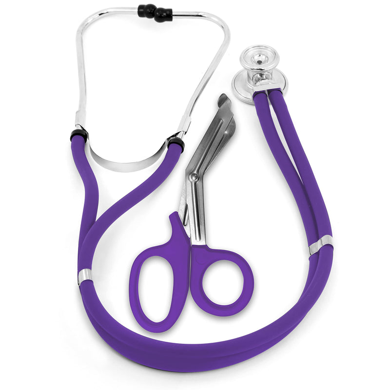 [Australia - AusPower] - ASA TECHMED Sprague Double Tube Adult and Pediatric Stethoscope + Matching EMT Shears, Ideal for EMT, Nurse, Doctor, Medical Student, Paramedic, and First Responders (Purpe) Purple 