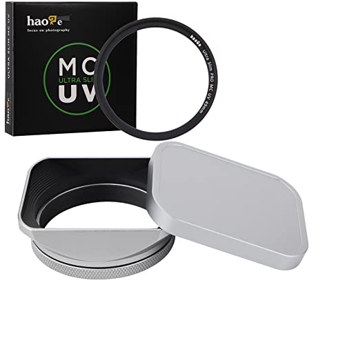 Haoge LH-X200S Square Metal Lens Hood with 49mm Ultra Slim MC UV for Fuji x100v x100f x100t Camera