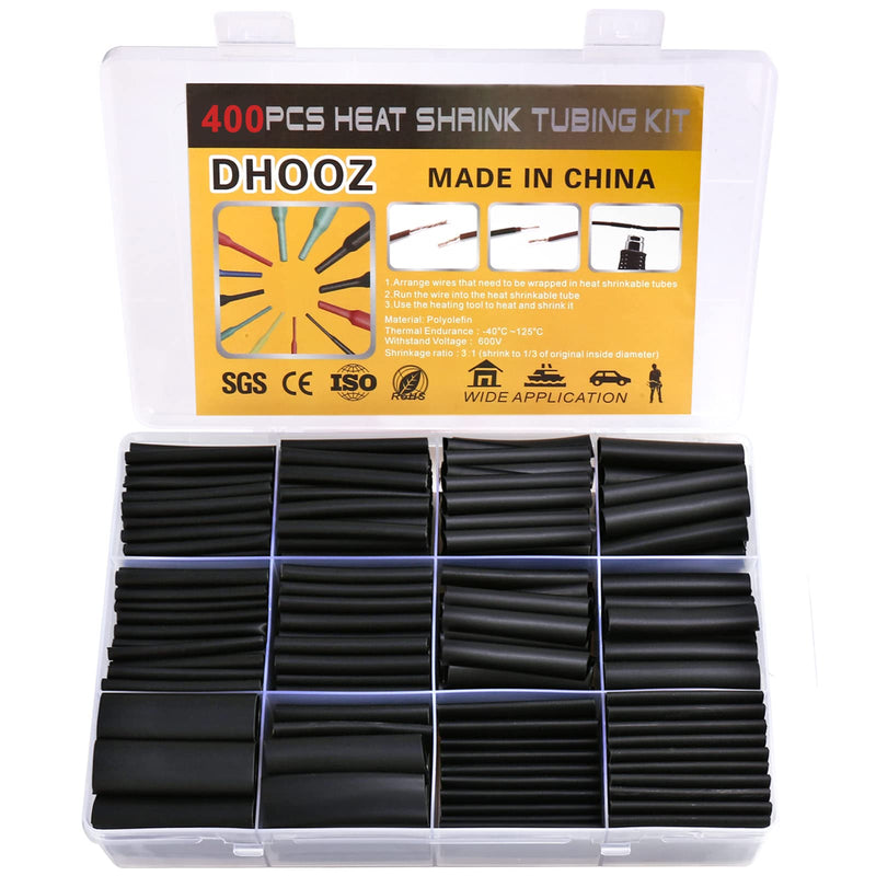 [Australia - AusPower] - 400 Pcs Wire Heat Shrink Tubing Kit With Adhesive lined, Industrial Heat-Shrink Tubing for Wires, 3:1 Marine Grade Heat Shrink Wrap, Premium Large Electrical Waterproof Heat Shrink Tape-Black by DHOOZ 