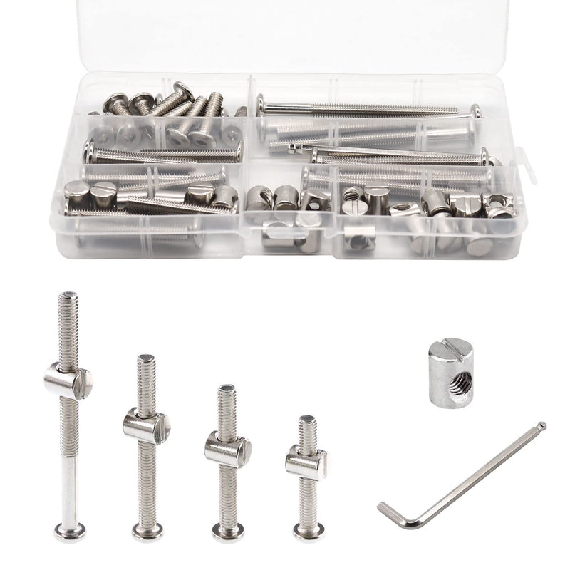 [Australia - AusPower] - Crib Screws Bolts Hardware Replacement Kit, 28 Set M6 Bolts &Barrel Nuts for Bed Frame,Furniture,Chairs and Cabinets - M6x20/40/60/80mm Hex Drive Socket Cap Screws Assortment Silver-28 Set 