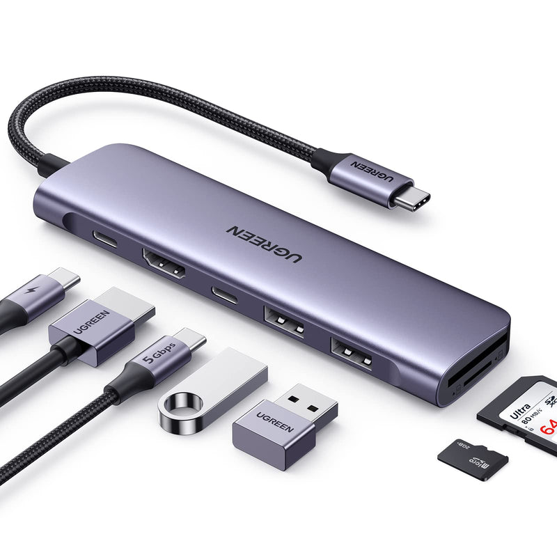 [Australia - AusPower] - UGREEN Revodok 1071 USB C Hub for Laptop 7 in 1 USB C Dongle 4K HDMI, 100W PD Charging, USB-C & 2 USB-A 5Gbps Data Ports, SD/TF Card Reader for MacBook Pro/Air, iPad Pro, XPS, Thinkpad 