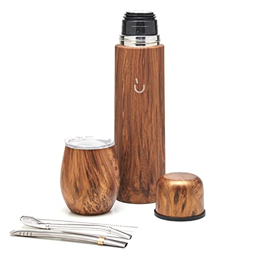 BALIBETOV 25 fl oz Yerba Mate Set, Stainless Steel Mate Gourd, Thermal Flask & Bombilla Straw, Complete Mate Kit, Double Wall Insulated, BPA Free, Dishwasher Safe Wood