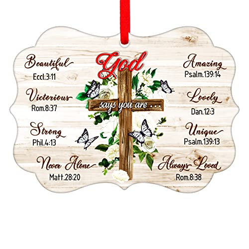 WaaHome Christian Christmas Ornaments Gifts for Women Men - God Say Bible Verse and Prayers Religious Cross Christmas Ornaments Gifts for Christian Family and Friends Teens 11- Religious-1