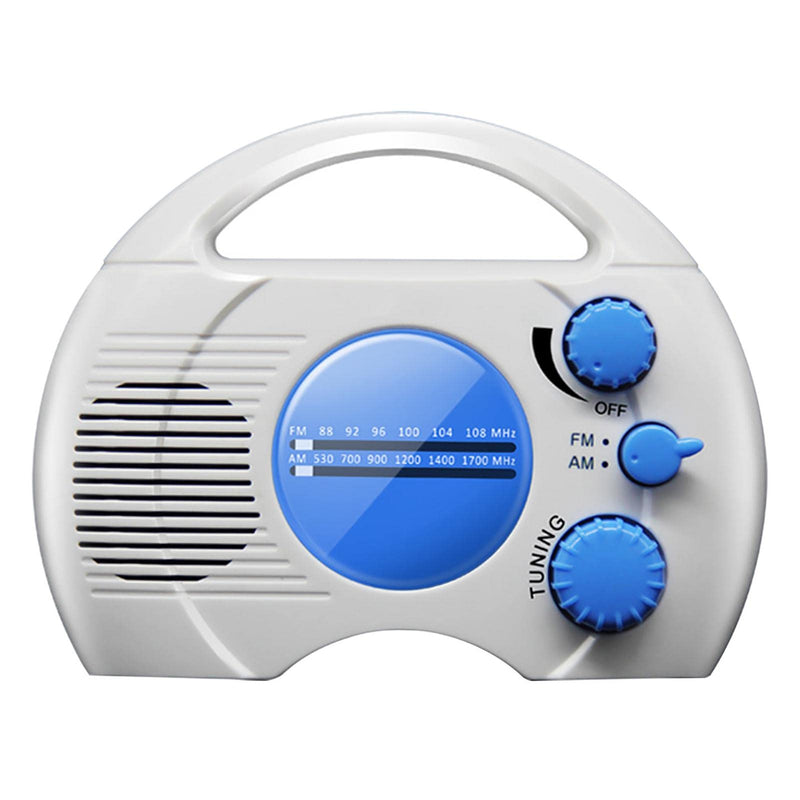 [Australia - AusPower] - Shower Radio, Portable AM/FM Shower Radio, Waterproof Hanging Shower Radio Built-in Speaker Adjustable Volume Battery Operated Shower Radios for Bathroom Kitchen, Outdoor(Blue+White) Blue+white 
