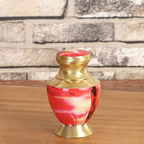 Brass Small Keepsake Cremation Urn, Red, 3 Inch