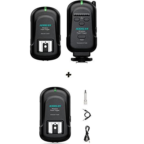 AODELAN Flash Trigger Transmitter and Receiver with Universal Hot Shoe for Canon, Nikon, Olympus, Panasonic, Pentax, Fuji, Samsung, Sony