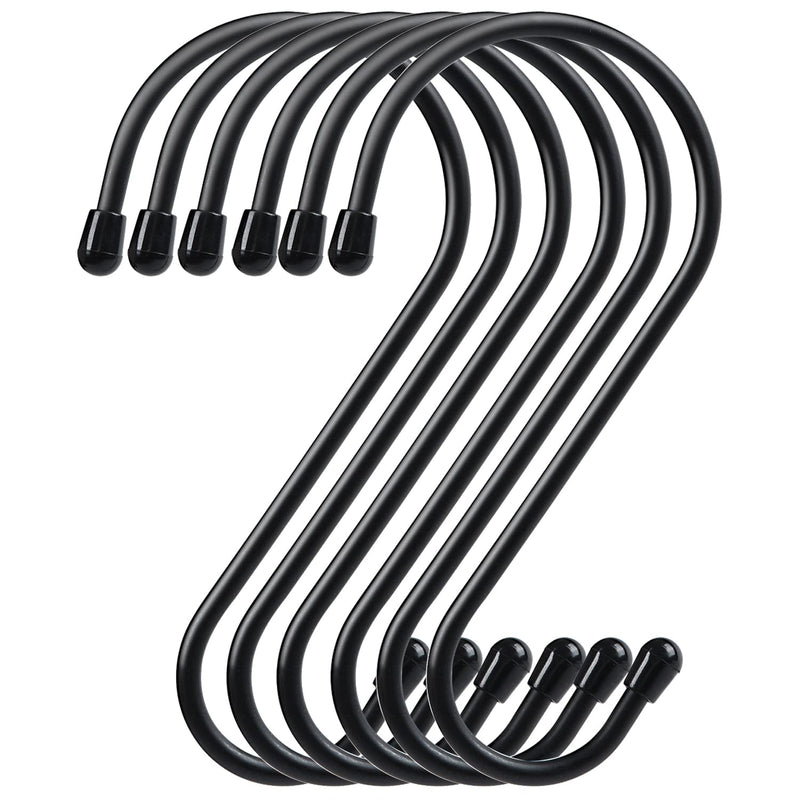 [Australia - AusPower] - 12 Pack 6 Inch S Hooks, Large S Hooks with Rubber Stopper Heavy Duty Metal S Hook, for Indoor or Outdoor, S Hooks for Hanging Plants, Birdhouse, Pan, Cups, Bags, Jewelry, Towels Black 