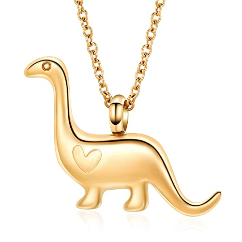 constantlife Cremation Jewelry for Ashes for Women Men Stainless Steel Urn Necklace Personality Dinosaur Pendant Keepsake Human Pet Memorial Gift Golden