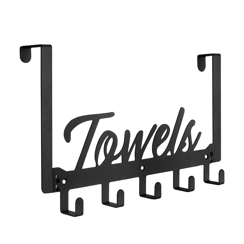 [Australia - AusPower] - Over The Door Hooks, Towel Rack Towel Hooks for Bathroom Towel Holder for Hanging Heavy Duty, Wall Mount Towel Hanger Door Hanger with 5 Hooks for Bedroom Bathroom Kitchen Black 