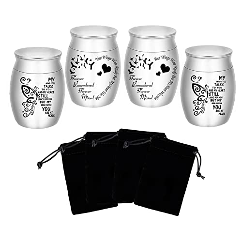 Aluminium Mini Urns - Set of 4, 1.57 Inch High, Keepsake Urns for Human/Pet Ashes Silver