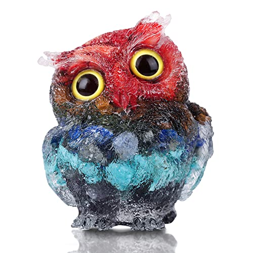 2.4" Natural Crystal Owl Statue Reiki Healing Animal Figurines 7 Chakra