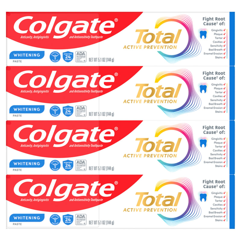 [Australia - AusPower] - Colgate Total Whitening Toothpaste with Fluoride, 10 Benefits Including Sensitivity Relief and Stain Removal, Mint, 5.1 ounces (4 Pack) 5.1 Ounce (Pack of 4) Whitening Paste 