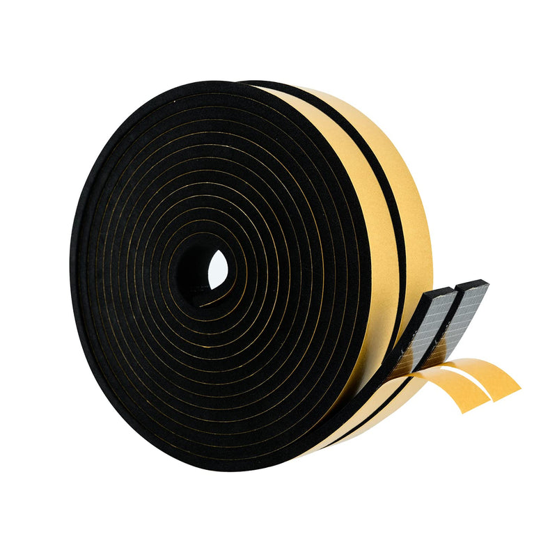 High Density Foam Weather Stripping Door Seal Strip Insulation Tape Roll for Insulating Door Frame, Window, Air Conditioner | Self Adhesive Sealing Weatherstrip (Black, 1 in x 1/4 in x 30 Ft) Black