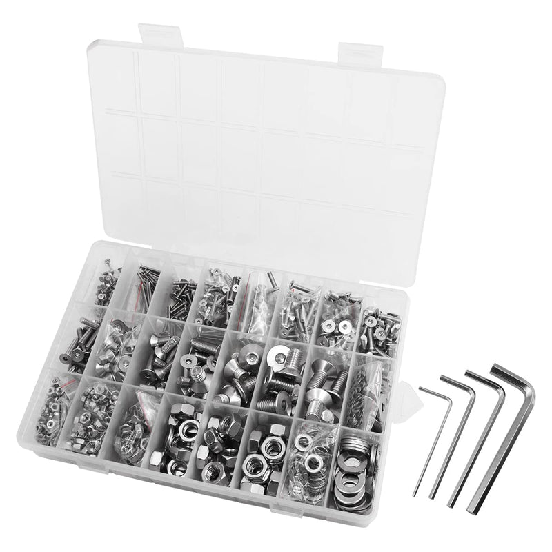 [Australia - AusPower] - 1430 Pieces NUZAMAS Hex Socket Flat Countersunk Screws Nuts Washers Set M2 M2.5 M3 M4 M5 M8 Stainless Steel Cylinder Screws Hex Socket Threaded Screws Assortment Kit with Storage Box and Hex Key 