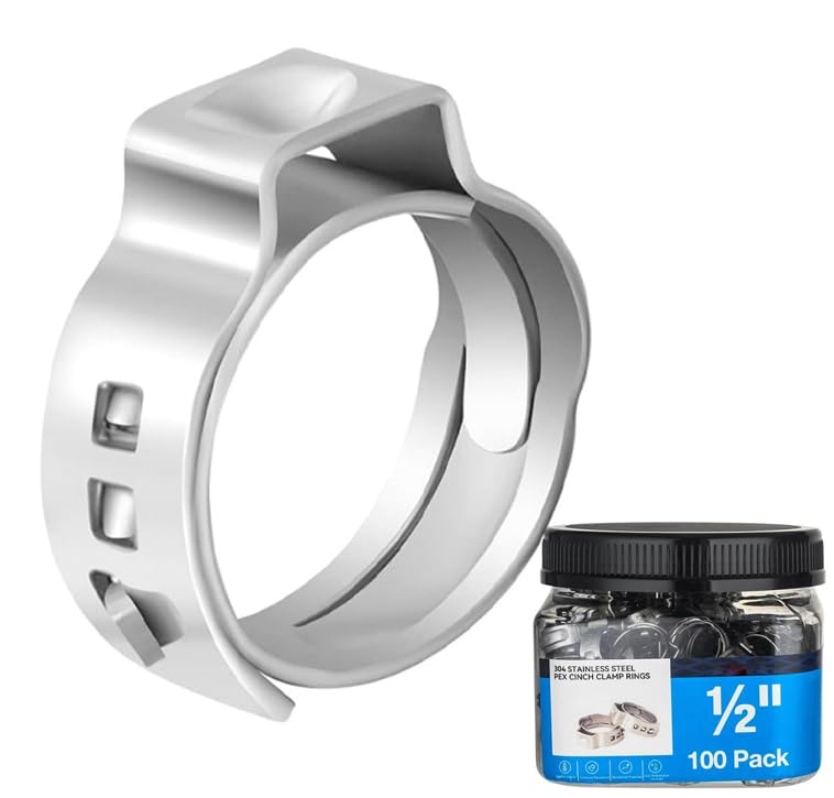 [Australia - AusPower] - 100 Pack 1/2 Inch Pex Cinch Clamp Rings,Premium 304 Stainless Steel PEX Crimp Ring,Pex Fitting Clamps Pinch Ring for PEX Tubing Pipe Fittings Connection 1/2inch(100Pack) 