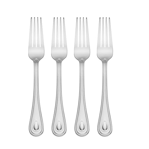 Set of four Lenox French Perle dinner forks with elegant silver handles and classic design, perfect for formal dining.