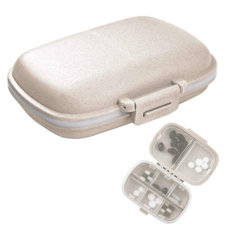 [Australia - AusPower] - 1Pack Travel Pill Organizer, 8 Compartments Portable Pill Case, Small Pill Box for Pocket Purse Portable Medicine Vitamin Container Beige 