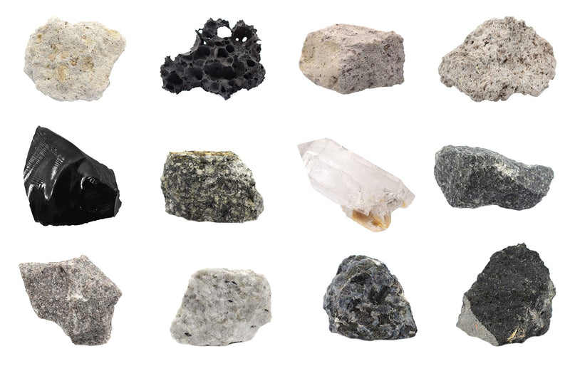 [Australia - AusPower] - EISCO 12 Piece Introduction to Igneous Rocks Kit - includes 1" Specimens - Great for Geology Classrooms & Basic Field Testing Labs - Tech Cut Rocks 