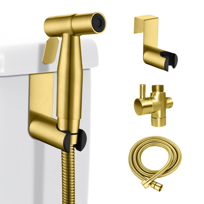 LOSCHEN Bidet Sprayer kit for Toilet,Hand Held Sprayer Shattaf Toilet Attachment Stainless Steel for Pet Bath/Personal Hygiene/Bathroom,Easy to Install with T-Adapter（Gold） Gold