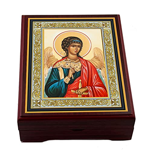 Needzo Rosary Box Angel Guardian Angel Wooden Icon Decoupage Box For Beads, Rosary, Keepsake Holder 5 Inch, Religious Gift for Man Woman