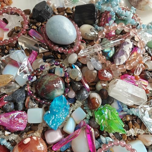 Healing Crystal Set Mystery Stone Bag Lucky Gemstone Witchy Crystals Scoops Tumble Stones Tourmalime Agate Amethyst Clear Crystal Lapis Lazuli Opalite Aura Crystals Black Obsidian Unakite Mookaite XL