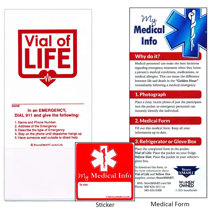 [Australia - AusPower] - StoreSMART - Vial of Life PRO Medical Info Pocket - Magnetic Back - 5-Pack - for Refrigerator, Locker, Filing cabinets - LP4X9SW-5 
