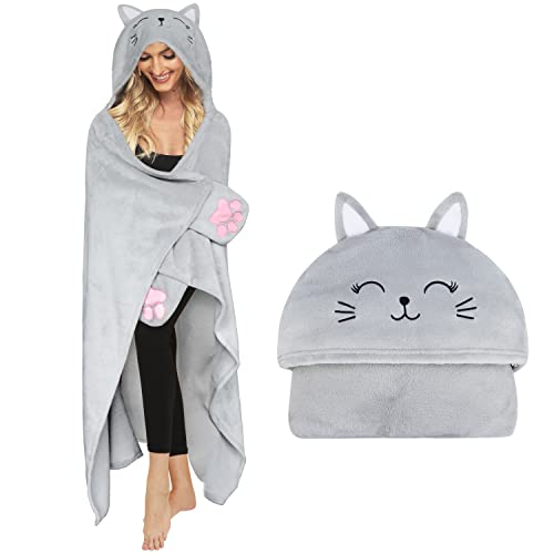 Moyel Cat Wearable Blanket Hoodie Cute Gifts for Women Grey Cat