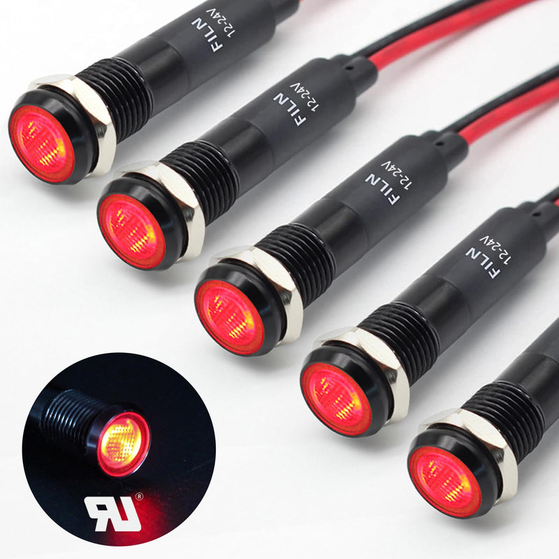 [Australia - AusPower] - 5Pcs 8MM (5/16'') Indicator Light led indicator light 12V 24v Metal Pilot Lamp Light Black Anodized Waterproof ip67 Red Signal Lamp light(12V-Black Anodized-Red 5Pcs) Red-5pcs 12V-24V-Black Anodized 