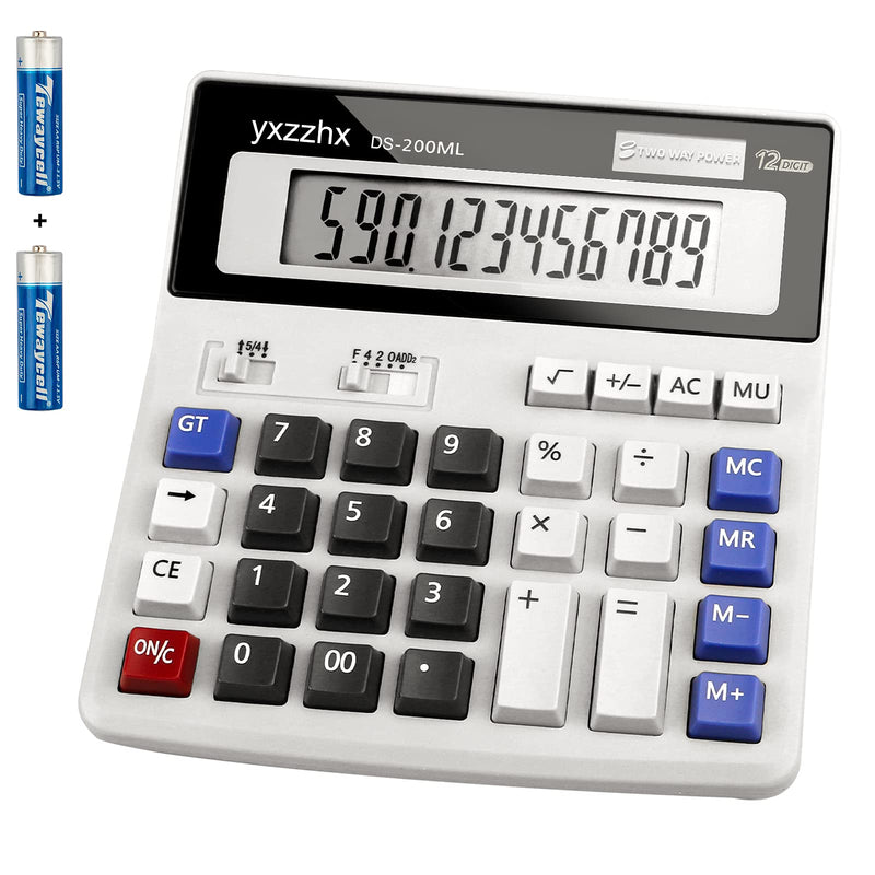 [Australia - AusPower] - Desk Calculator 12 Digit Extra Large 4.3-Inch LCD Display, Two Way Power Battery and Solar Calculators Desktop, Big Buttons Easy to Press Used as Office Calculators for Desk 