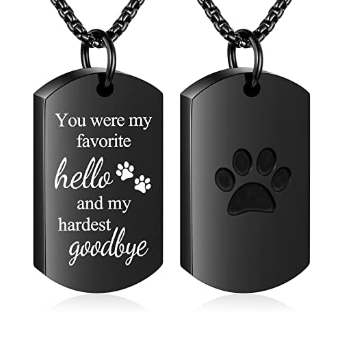 abooxiu Cremation Jewelry for Ashes Urn Necklace for Ashes Memorial Dog Ashes Necklace Cremation Necklace Pet Keepsake Necklace Pawprint Ashes Holde Necklace Black Non-Engraving