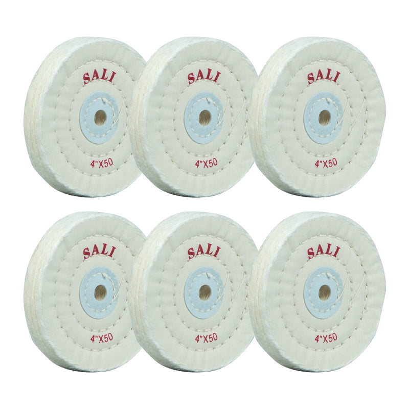 [Australia - AusPower] - SALI 6 Pack Polishing Wheel for Bench Grinder Buffing Wheel 4 inch White Cotton (50 Ply) for Buffer Polisher Medium Polish Pad with 1/2 Inch Arbor Hole fine 