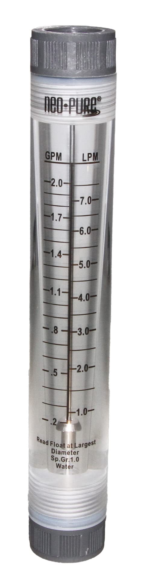 [Australia - AusPower] - Neo-Pure Inline Liquid Water Flowmeter, 0.2–2 GPM, 1/2" FNPT Female Ports – Accurate Flow Monitoring for RO Systems, Filtration & Low-Flow Applications – 1 Unit 