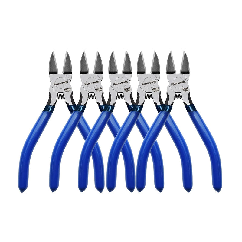 [Australia - AusPower] - Wire Cutters 5", 5 Pack KAIHAOWIN Precision Flush Cutters Ultra Sharp Wire Cutters for Crafting Side Cutters Wire Snips Spring Loaded Dikes Wire Cutter for Jewelry Making, Blue with Black Handle 