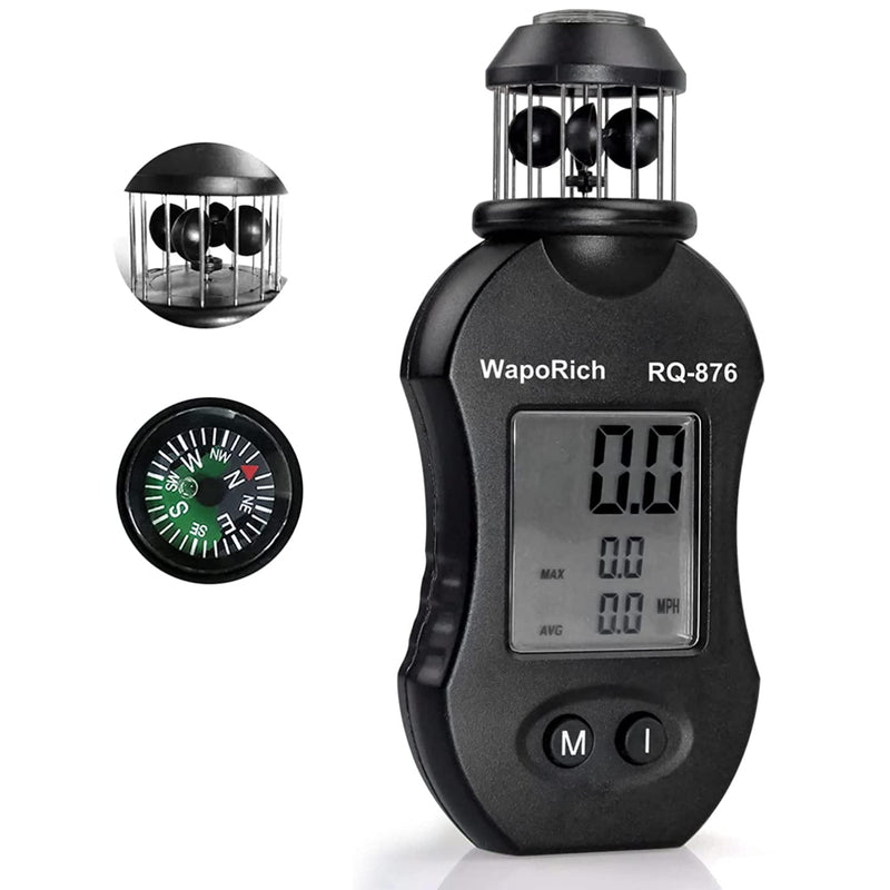 Mini Wind Gauge, 360° Cup Anemometer Handheld Wind Gauge Measures Wind Speed 0.7-42m/s with Compass for Sailing, Hunting, Drone Flight RQ-876