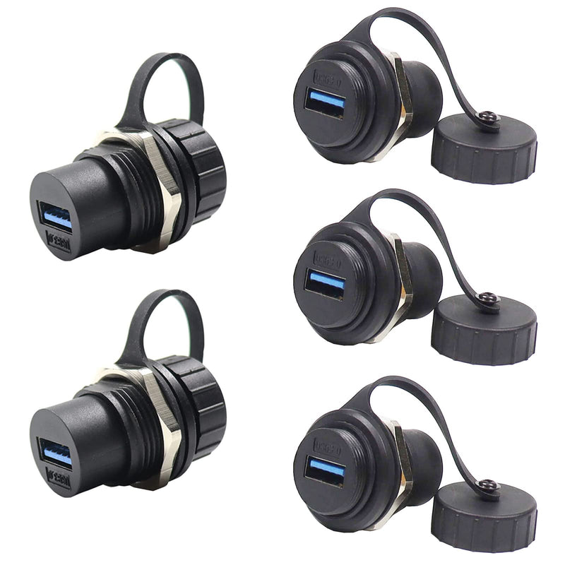 PENGLIN 5PCS USB3.0 Waterproof Connector,Industrial Panel Mount Bulkhead,Female to Female Feed Thru Data Transfer Coupler Round type USB3.0(5PCS)