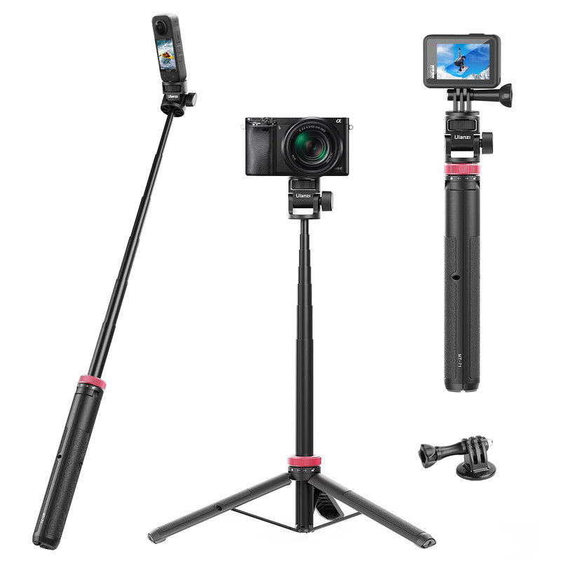[Australia - AusPower] - 59in Selfie Tripod for Camera Gopro - ULANZI MT-71 Invisible Long Extendable Selfie Vlog Handle Portable Lightweight Tripod Stand 7 Sections for Gopro Hero 11 10 9 8 7 Black/insta360 One DJI Action 