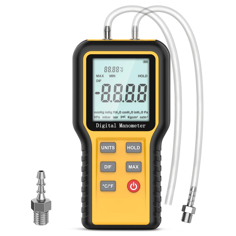 [Australia - AusPower] - Manometer, Professional Air Pressure Meter, Handheld HVAC Manometer 12 Selectable Units Differential Pressure Gauge, Dual-Port Manometer Gas Pressure Tester with Backlight (Included Battery) QX1201?12 Selectable Units? 
