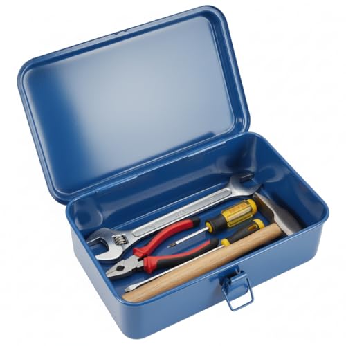 Housoutil blue portable metal toolbox with hand-carry handle for tool and hardware storage