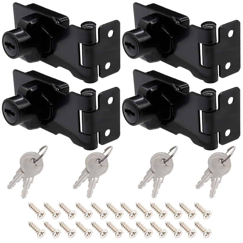 [Australia - AusPower] - 4 Pcs Keyed Hasp Locks 2.5 Inch Twist Knob Keyed Locking Hasp, Metal Safety Hasp Latches Keyed Different for Small Doors, Cabinets (Black) Black 