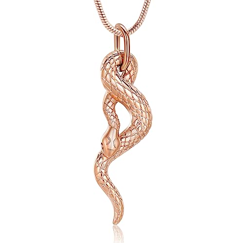 Snake Urn Necklace for Ashes for Men Stainless Steel Cremation Urn Pendant Memorial Locket Ashes Keepsake Cremation Jewelry Rose gold