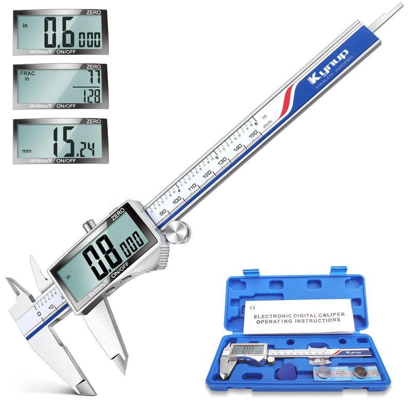 [Australia - AusPower] - Kynup Digital Caliper, Caliper Measuring Tool with Large LCD Screen, Micrometer Caliper, Stainless Steel, Screen Splash Proof, Easy Switch from Inch Metric Fraction (6 Inch) 301-2 