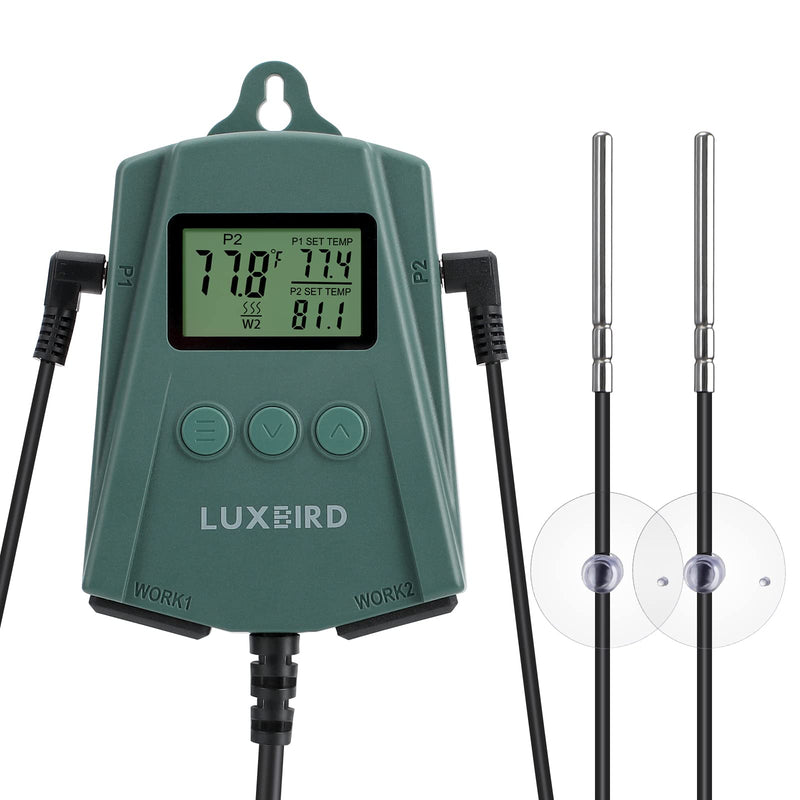 [Australia - AusPower] - LUXBIRD LB-2SC Digital Heating Mat Thermostat Controller with 2 Probes and 2 Outlets for Seedlings, Germination, Reptiles, Brewing, Breeding, Incubation, Greenhouse (Max 250W per Outlet) 