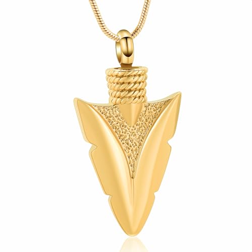 Hearbeingt Arrowhead Urn Necklace for Ashes Cremation Jewelry for Men Style A-Gold
