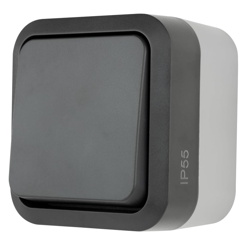 REV 0004310400 AquaStorm Push-Button Light Switch, Wet Room, IP55 Single Pole, Flush-Mounted, Anthracite | Suitable for damp rooms, durable and robust, ideal for outdoor and cellar areas, single pole, 230 V, 10 A 1 x button